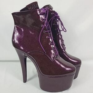 NEW Hella Heels Glitterati Purple Mauve 7” Stripper/Pole Boots Sz 44 (US 14?)